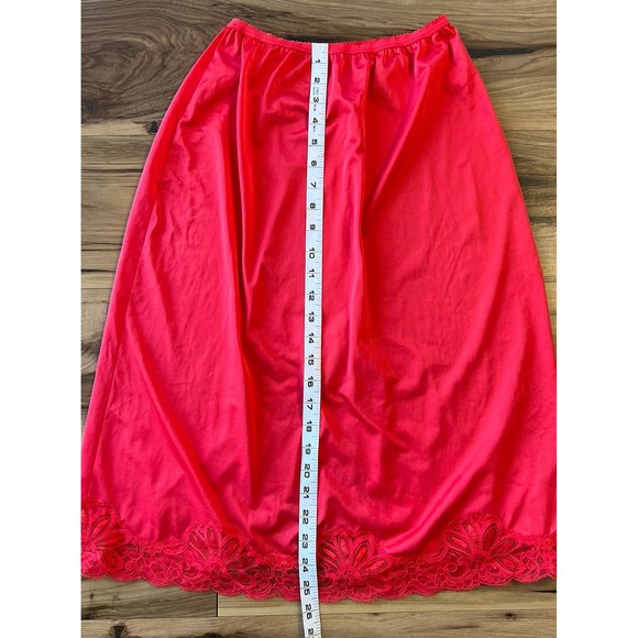 Vintage Shadowline Half Slip Red Nylon Lace Hem & Front Inset Small 26" USA - Picture 8 of 11